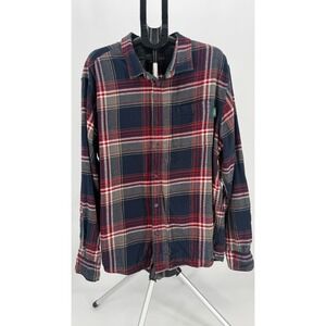Woolrich Mens 3XL Plaid Flannel Button Down Shirt Navy Blue Red Long Sleeve